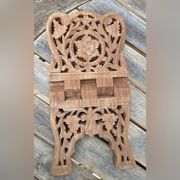 Vintage Hand Carved Wood Folding Cookbook Holder Bible Book Display Stand - Picture 3 of 8